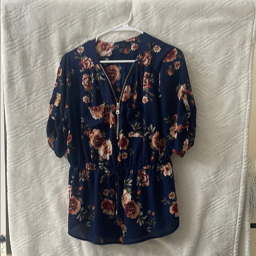 J for Justify Mandarin Collar Blue and Orange Blouse